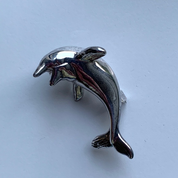 925 Sterling Silver Dolphin Pin/Charm with Silver-Tone Dolphin Earrings - Picture 2 of 10